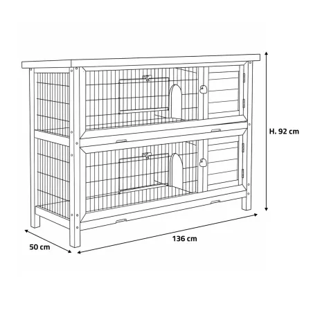 Clapier bois 2 étages pour lapins 136x50x92 cm