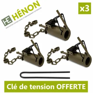 Lot de 3 pièges raton laveur tube métal 9cm + chaîne 30cm