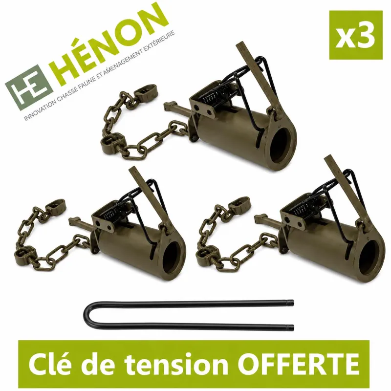 Lot de 3 pièges raton laveur tube métal 9cm + chaîne 30cm