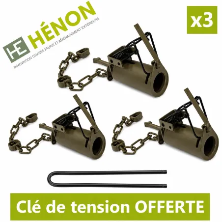 Lot de 3 pièges raton laveur tube métal 9cm + chaîne 30cm
