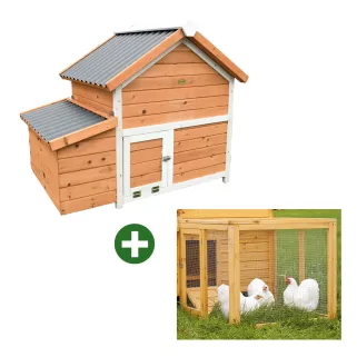 Poulailler 3 poules bois + enclos sécurisé toit plastique