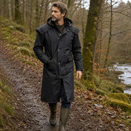 Manteau long Waxstock navy Walker & Hawkes M à 3XL