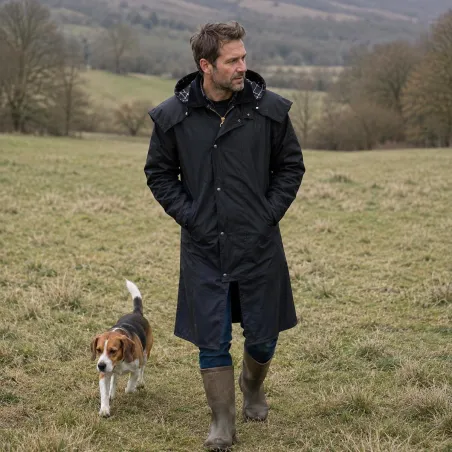 Manteau long Waxstock navy Walker & Hawkes M à 3XL
