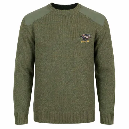 Pull chasse brodé sanglier - Taille S - Kaki
