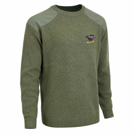 Pull chasse brodé sanglier - Taille S - Kaki