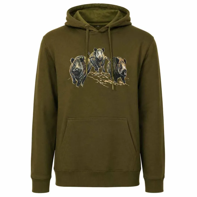 Sweat capuche 3 sangliers kaki - M à 3XL Bartavel®