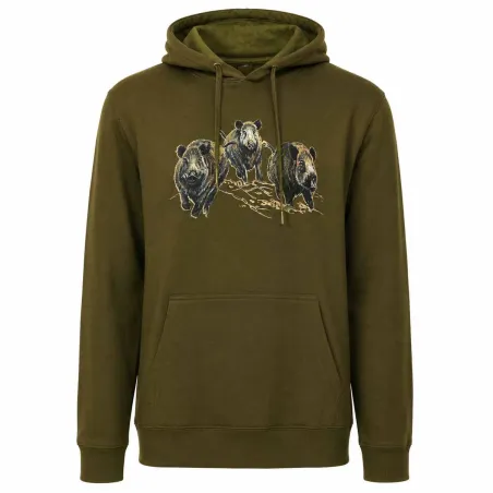 Sweat capuche 3 sangliers kaki - M à 3XL Bartavel®