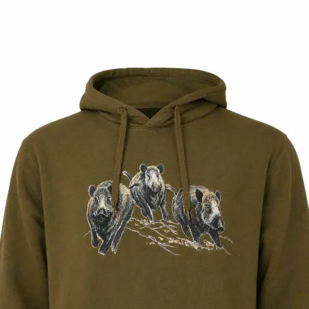 Sweat capuche 3 sangliers kaki - M à 3XL Bartavel®
