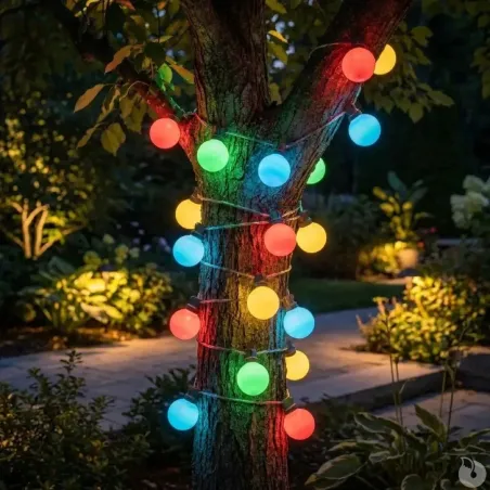 Guirlande LED 20 boules colorées - 14,5 m extérieur
