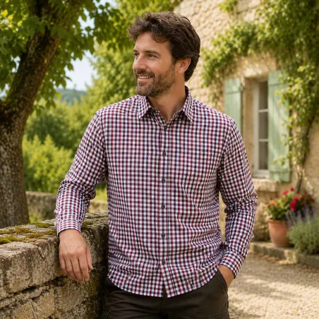 Chemise Vichy coton orange/bleu - M à 3XL - Gandja