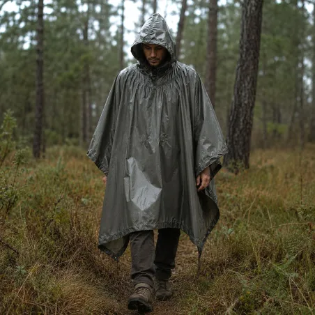 Poncho imperméable kaki unisexe - Taille unique