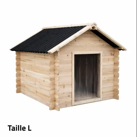 Niche chien en bois toit type chalet madrier toit PVC taille M : 86 x 76 x 70 cm