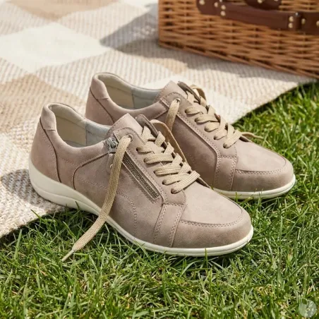 Baskets femme taupe aspect cuir PU - Fermeture éclair 36-41