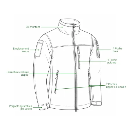 Veste polaire tactique Alpha 420g/m² 5 poches éleveur