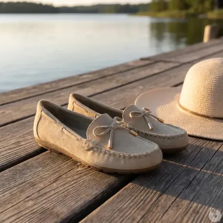 Mocassins femme cuir suédé beige 36-41 - Confort & élégance