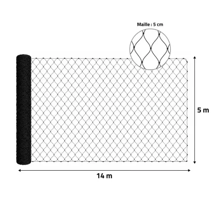 Filet de volière 50 mm - 14x5 m pour élevage avicole
