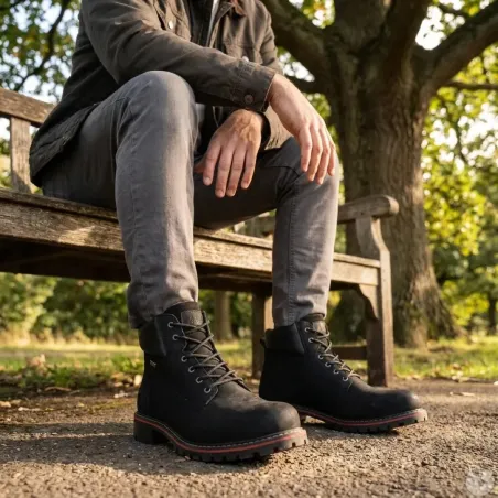 Bottes Grass cuir noir imperméables - Semelle PU
