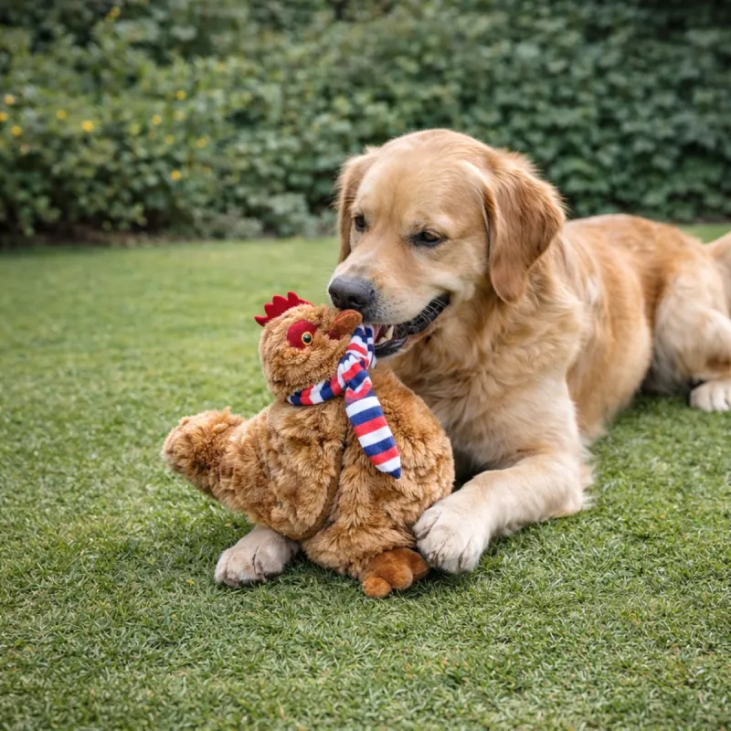 Jouet poule à écharpe pour chien - Gris/marron