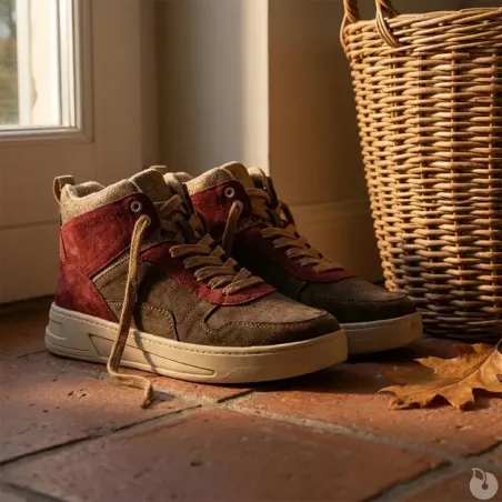 Baskets montantes femme bordeaux/vert - Tailles 36 à 41