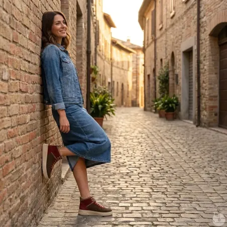 Baskets montantes femme bordeaux/vert - Tailles 36 à 41