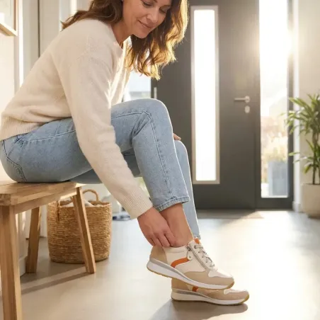 Baskets zip beige/orange PU - Confort et résistance 37-41