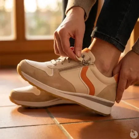 Baskets zip beige/orange PU - Confort et résistance 37-41