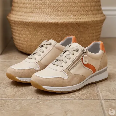 Baskets zip beige/orange PU - Confort et résistance 37-41