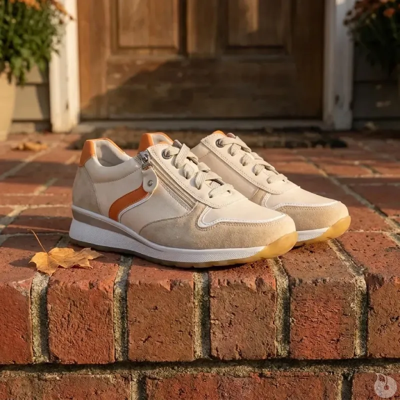 Baskets zip beige/orange PU - Confort et résistance 37-41