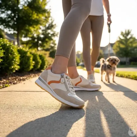 Baskets zip beige/orange PU - Confort et résistance 37-41
