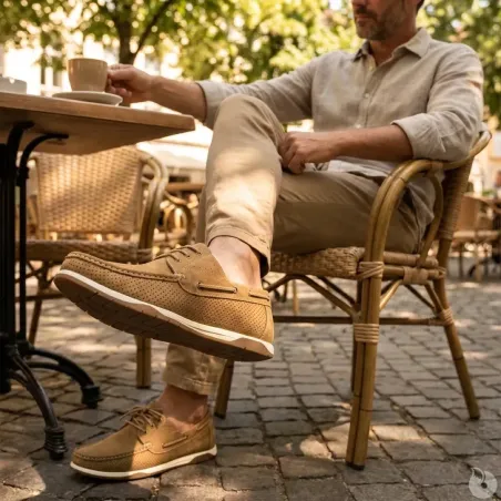 Chaussures bateau homme camel - Tige basse synthétique