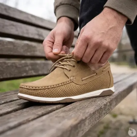 Chaussures bateau homme camel - Tige basse synthétique
