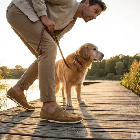 Chaussures bateau homme camel - Tige basse synthétique