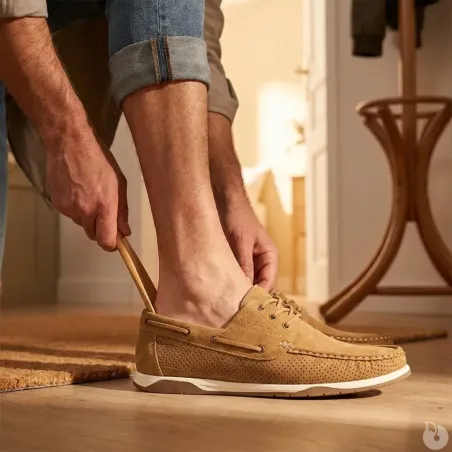 Chaussures bateau homme camel - Tige basse synthétique