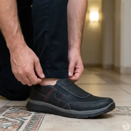 Chaussures Drill noires sans lacets en cuir imperméable