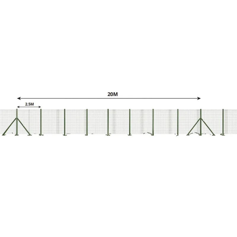 Kit clôture 20m grillage PVC 50x50mm - Hauteur 1,20m