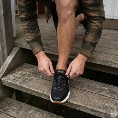 Baskets homme noir/marron synthétique - confort quotidien