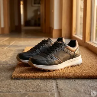 Baskets homme noir/marron synthétique - confort quotidien
