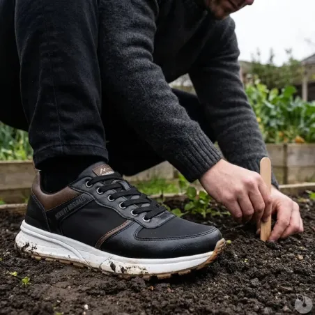 Baskets homme noir/marron synthétique - confort quotidien