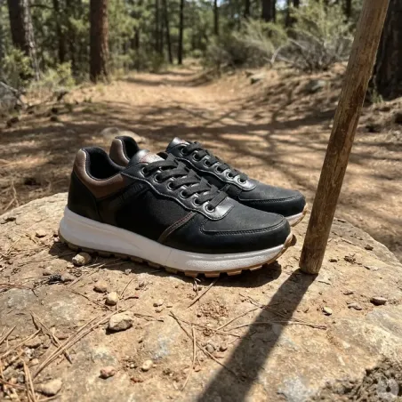 Baskets homme noir/marron synthétique - confort quotidien