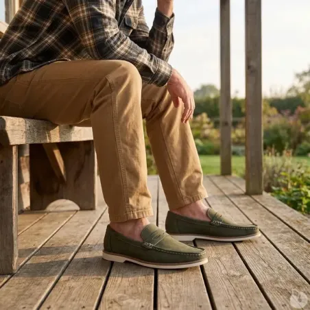 Mocassins homme kaki synthétique - Confort et style
