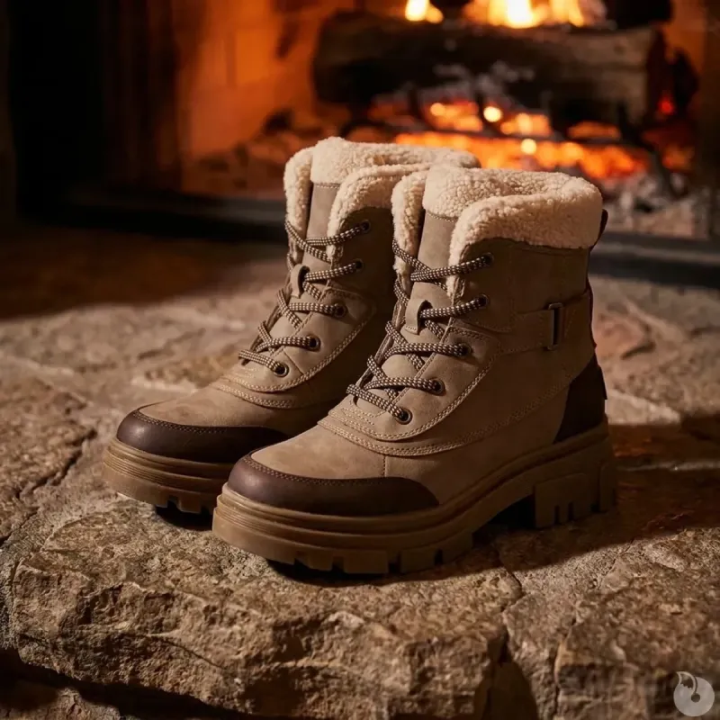 Bottines fourrées taupe effet peau de pêche - Confort hiver