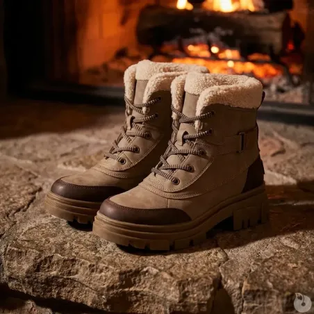 Bottines fourrées taupe effet peau de pêche - Confort hiver