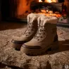 Bottines fourrées taupe effet peau de pêche - Confort hiver