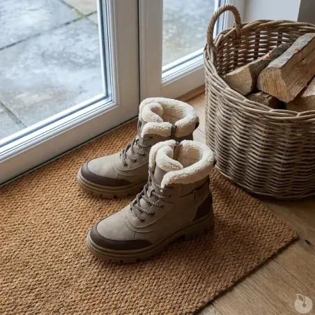 Bottines fourrées taupe effet peau de pêche - Confort hiver
