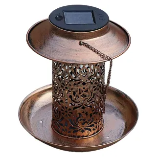 Lanterne solaire mangeoire 2-en-1 Ø19x20cm bronze