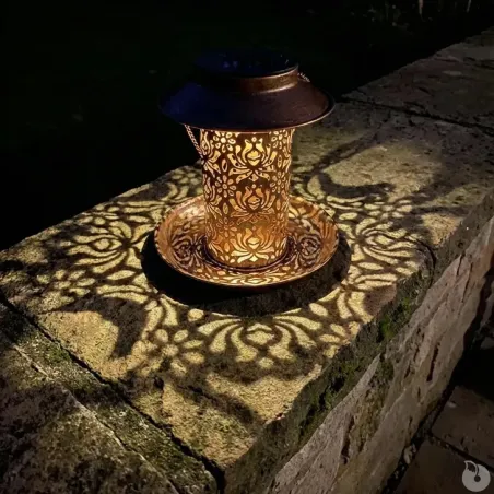 Lanterne solaire mangeoire 2-en-1 Ø19x20cm bronze