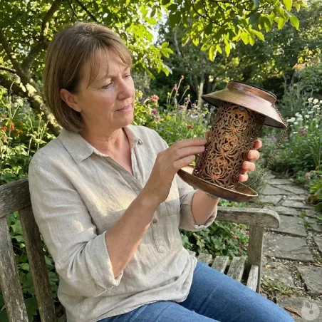 Lanterne solaire mangeoire 2-en-1 Ø19x20cm bronze