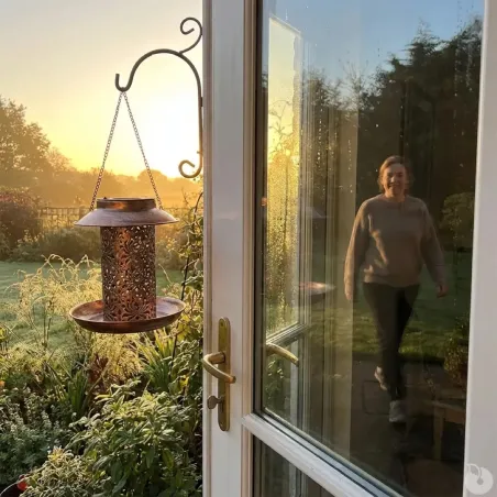 Lanterne solaire mangeoire 2-en-1 Ø19x20cm bronze