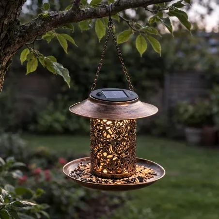 Lanterne solaire mangeoire 2-en-1 Ø19x20cm bronze