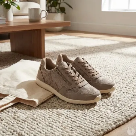 Baskets outdoor beige lacets + zip latéral 37-41